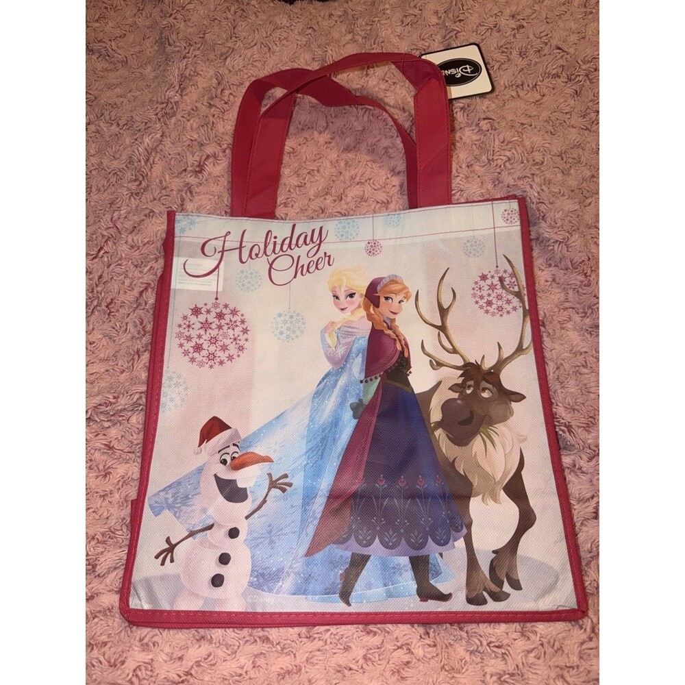 Disney Store Reusable Shopping Tote Blue Sack Carry Bag Frozen Group Holiday